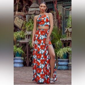 Back to Your Roots Red Floral Print Two-Piece Maxi Dress